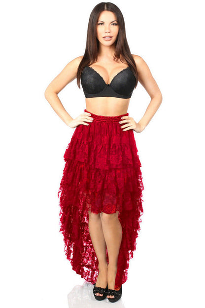 Red High Low Lace Skirt.