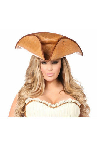 Camel Faux Leather Pirate Hat.
