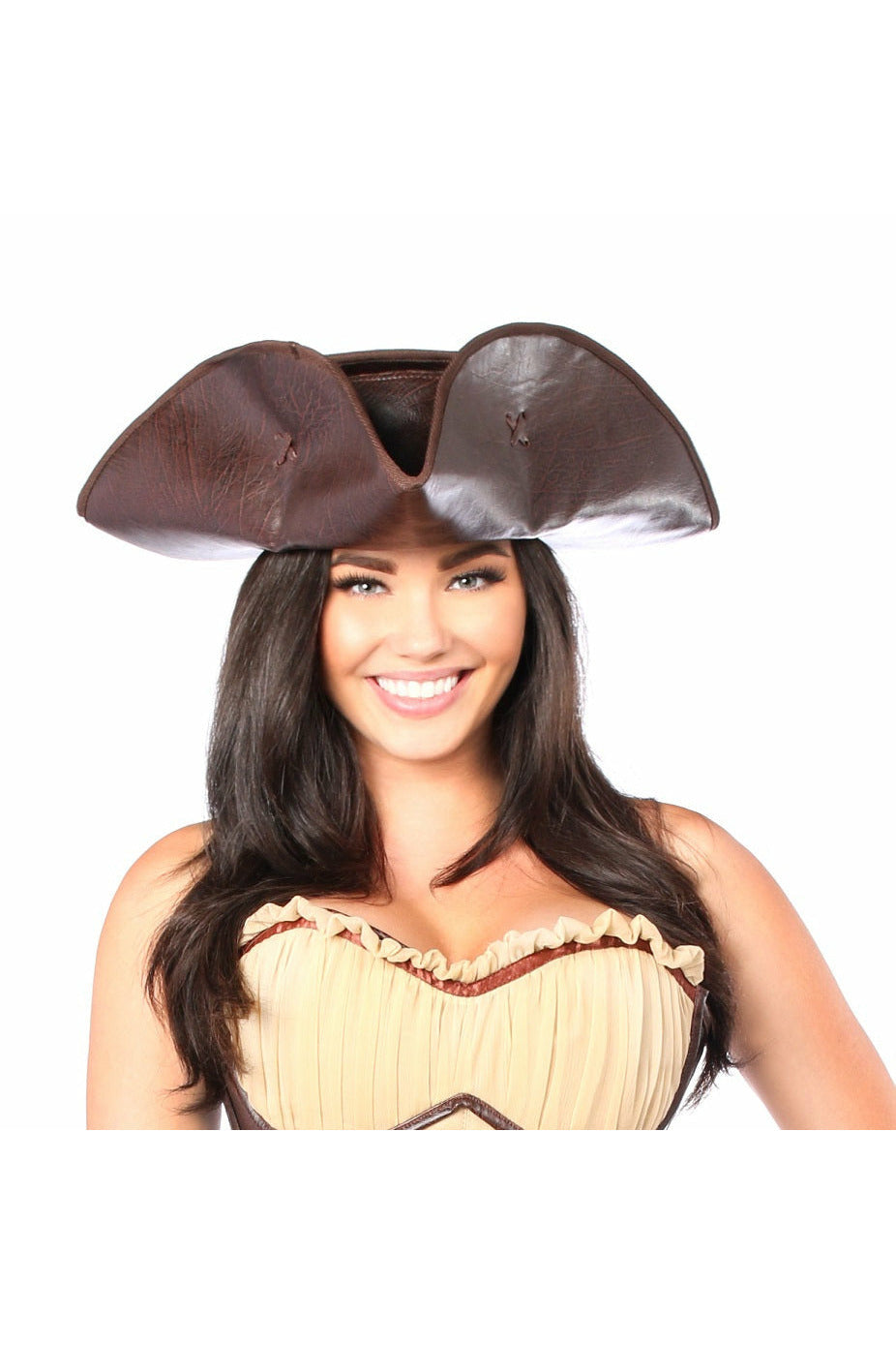 Dark Brown Distressed Faux Leather Pirate Hat.