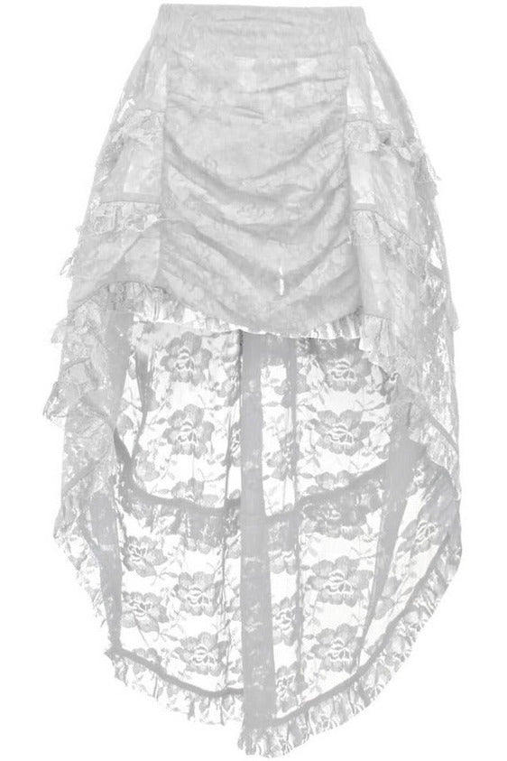 White Lace Ruched Front High Low Lace Skirt-Daisy Corsets