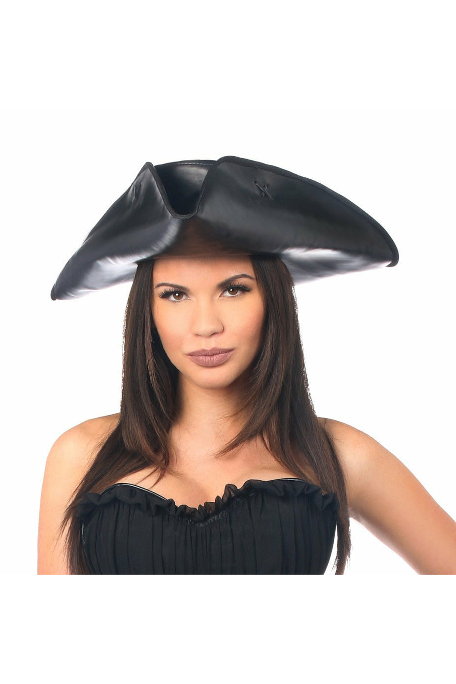 Black Faux Leather Pirate Hat.