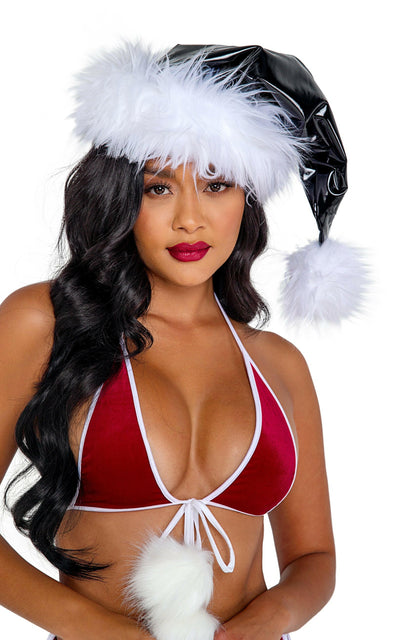 Roma Vinyl & Faux Fur Santa Hat  - Costume Accessory.