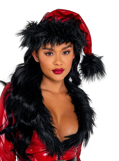 Roma Vinyl & Faux Fur Santa Hat  - Costume Accessory.