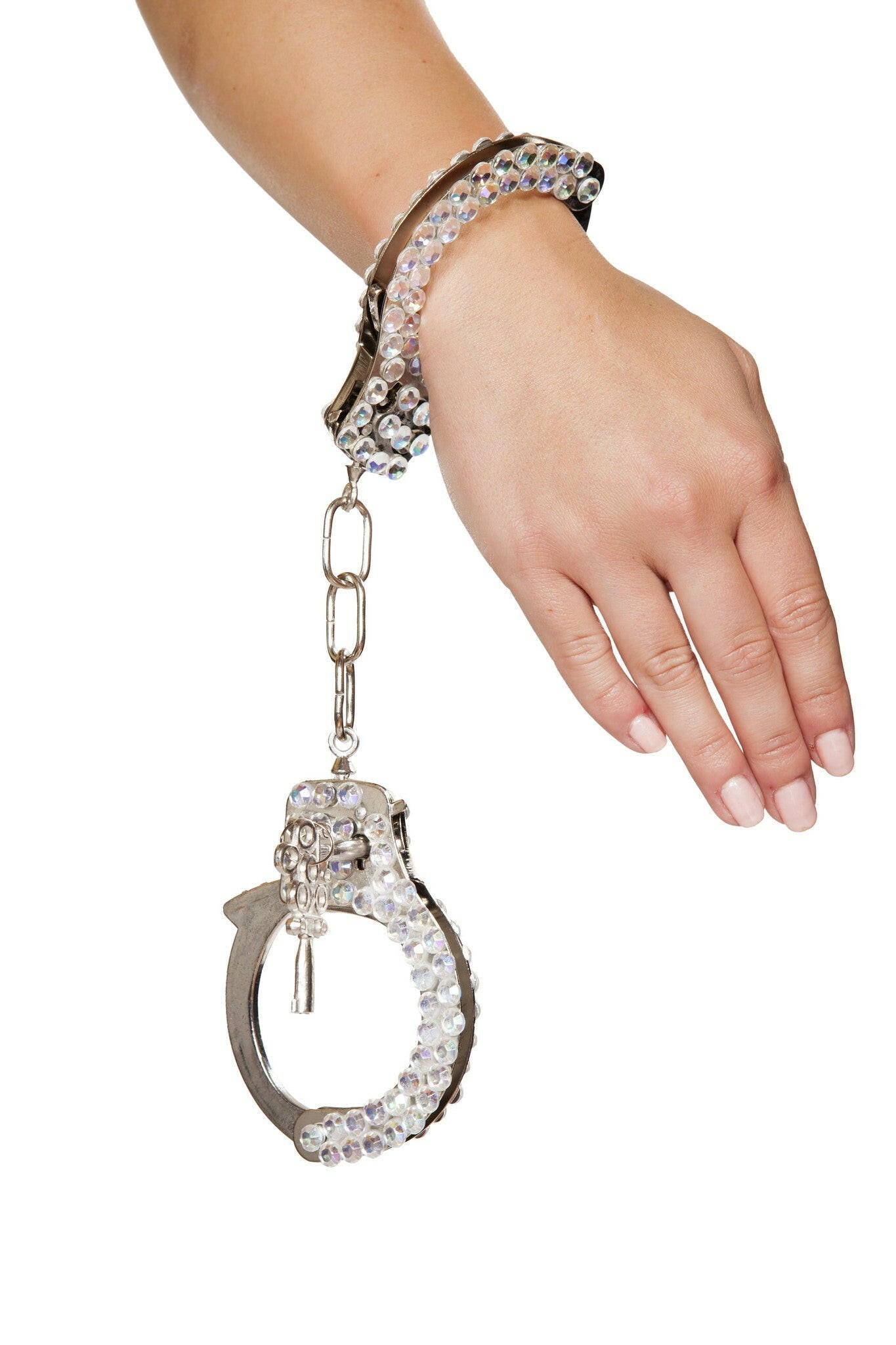 Roma Silver Handcuffs with Rhinestones  - Costume Accessory.
