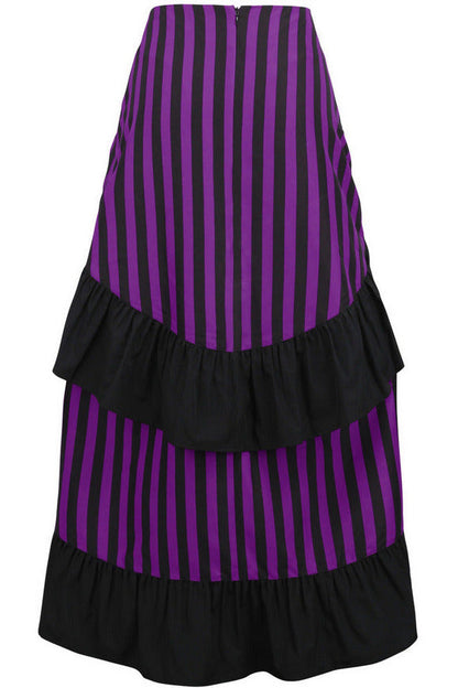 Black/Purple Stripe Adjustable High Low Skirt.