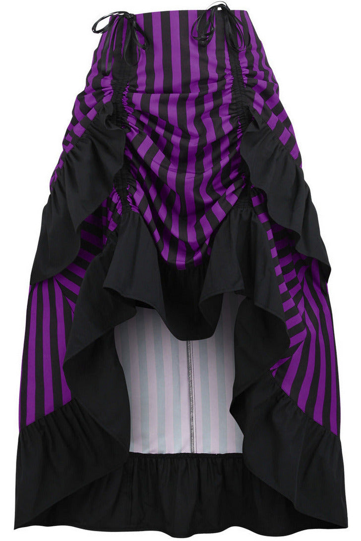 Black/Purple Stripe Adjustable High Low Skirt.