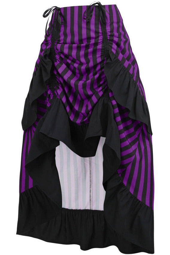 Black/Purple Stripe Adjustable High Low Skirt.