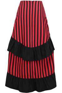 Black/Red Stripe Adjustable High Low Skirt-Daisy Corsets