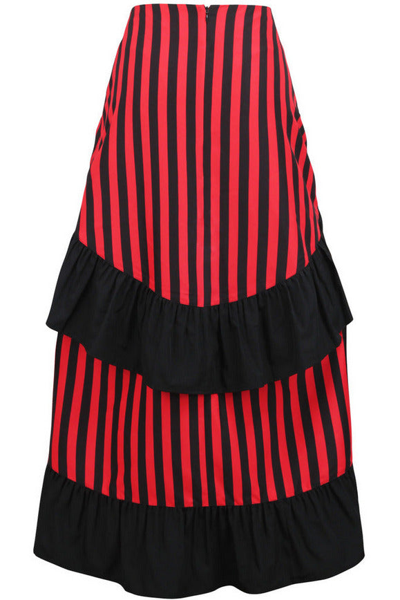 Black/Red Stripe Adjustable High Low Skirt.
