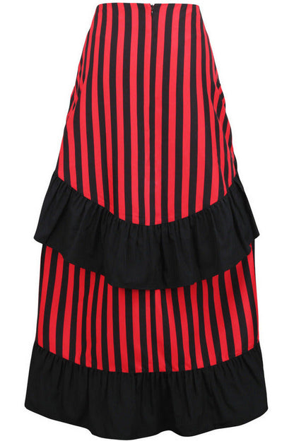 Black/Red Stripe Adjustable High Low Skirt.