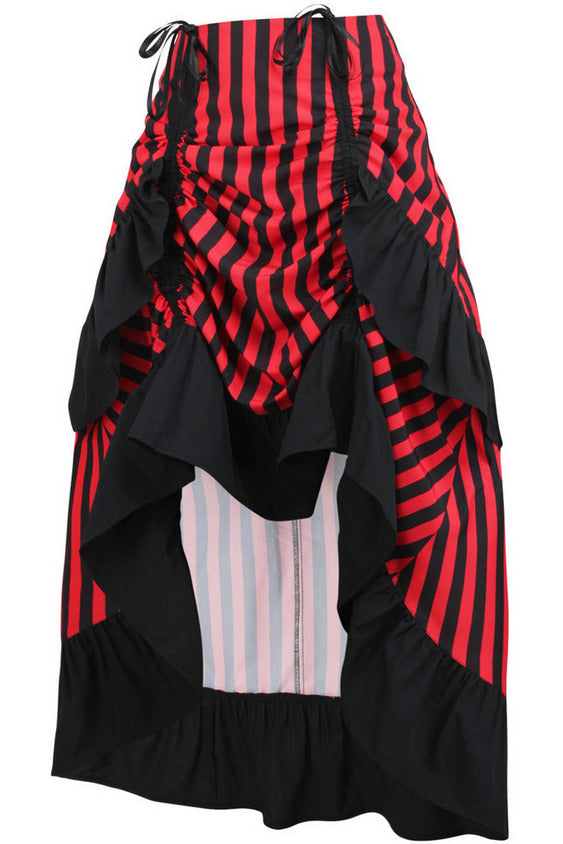 Black/Red Stripe Adjustable High Low Skirt.