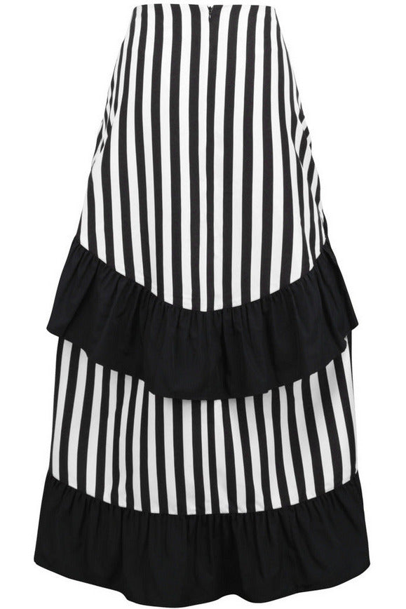 Black/White Stripe Adjustable High Low Skirt.