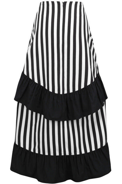 Black/White Stripe Adjustable High Low Skirt.