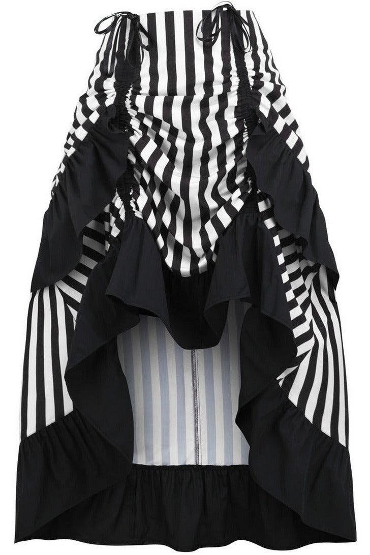 Black/White Stripe Adjustable High Low Skirt.