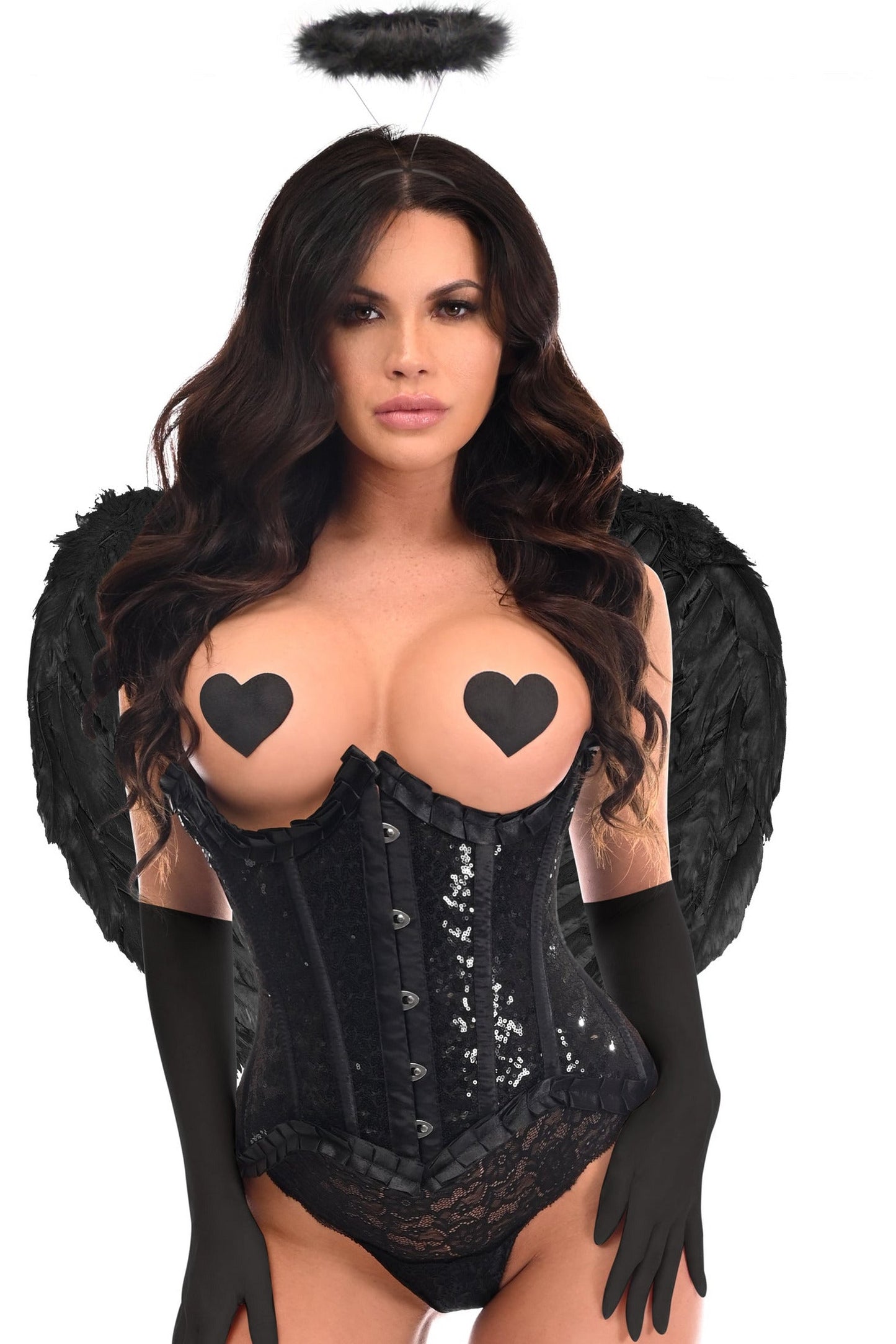Top Drawer 4 PC Pin-Up Dark Angel Corset Costume.