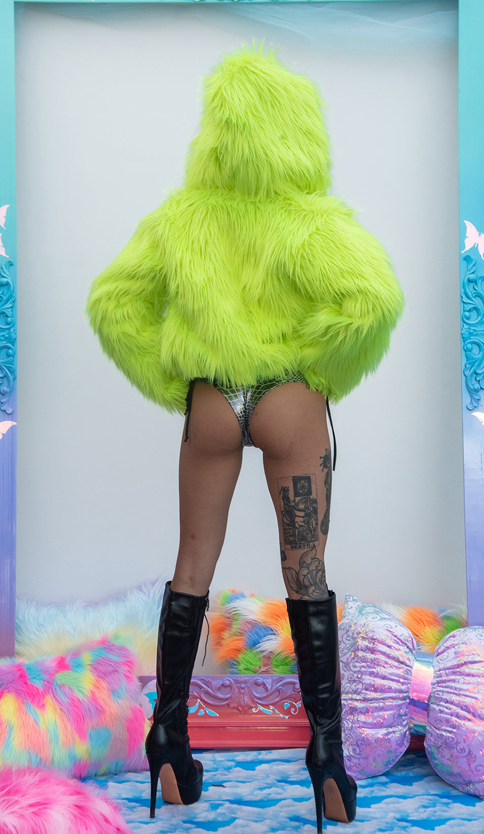 Neon Faux Fur Cropped Hoodie - Festival Wear-J. Valentine