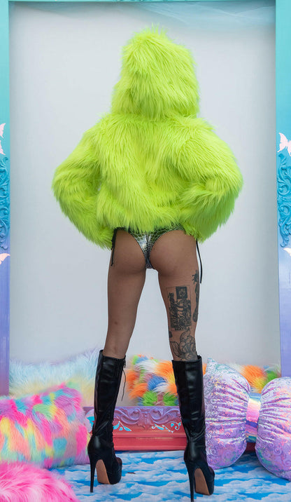 J. Valentine Neon Faux Fur Cropped Hoodie - Festival Wear.