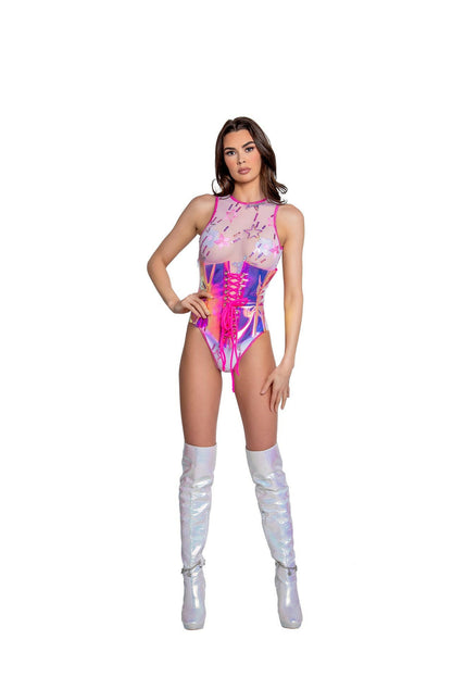 J. Valentine Holographic Dot Mesh Bodysuit - Festival Wear.
