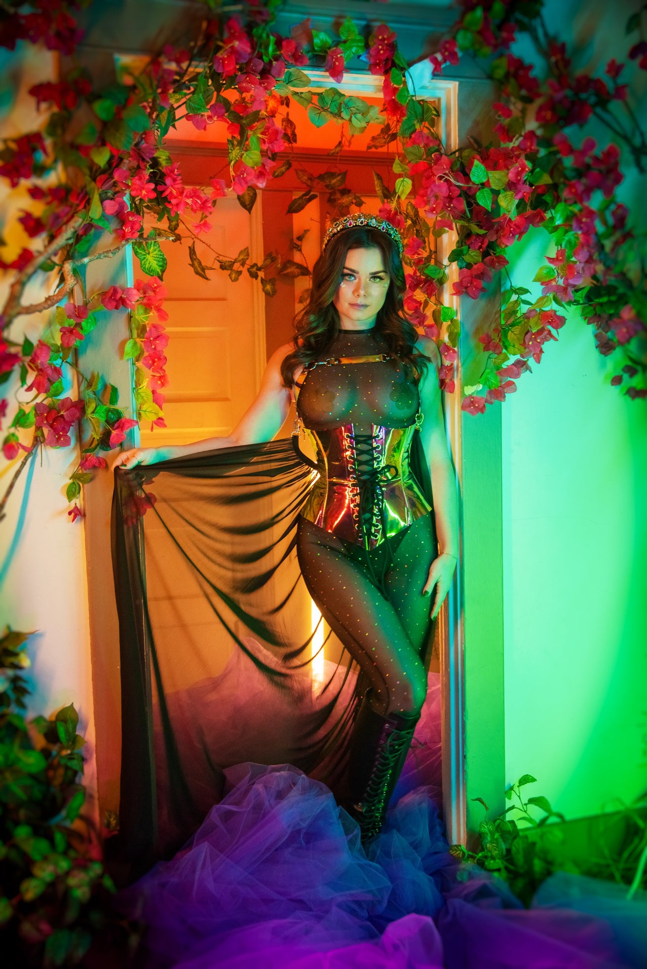 Holographic Dot Mesh Catsuit - Festival Wear-J. Valentine