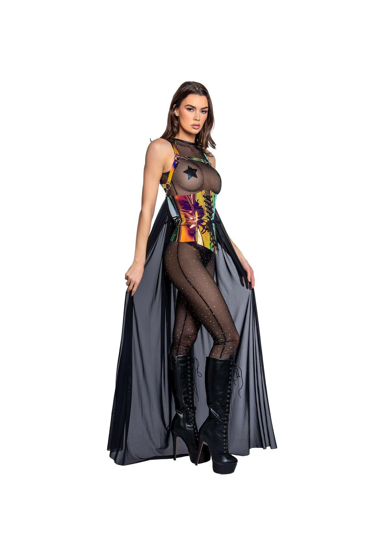 J. Valentine Holographic Dot Mesh Catsuit - Festival Wear.