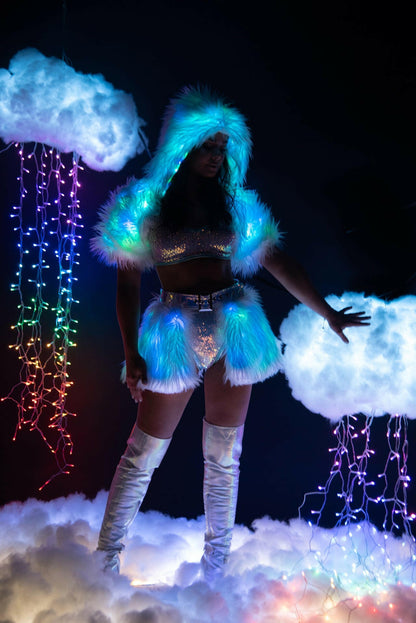 J. Valentine Light-Up Faux Fur Belted Skirt - Festival Wear.