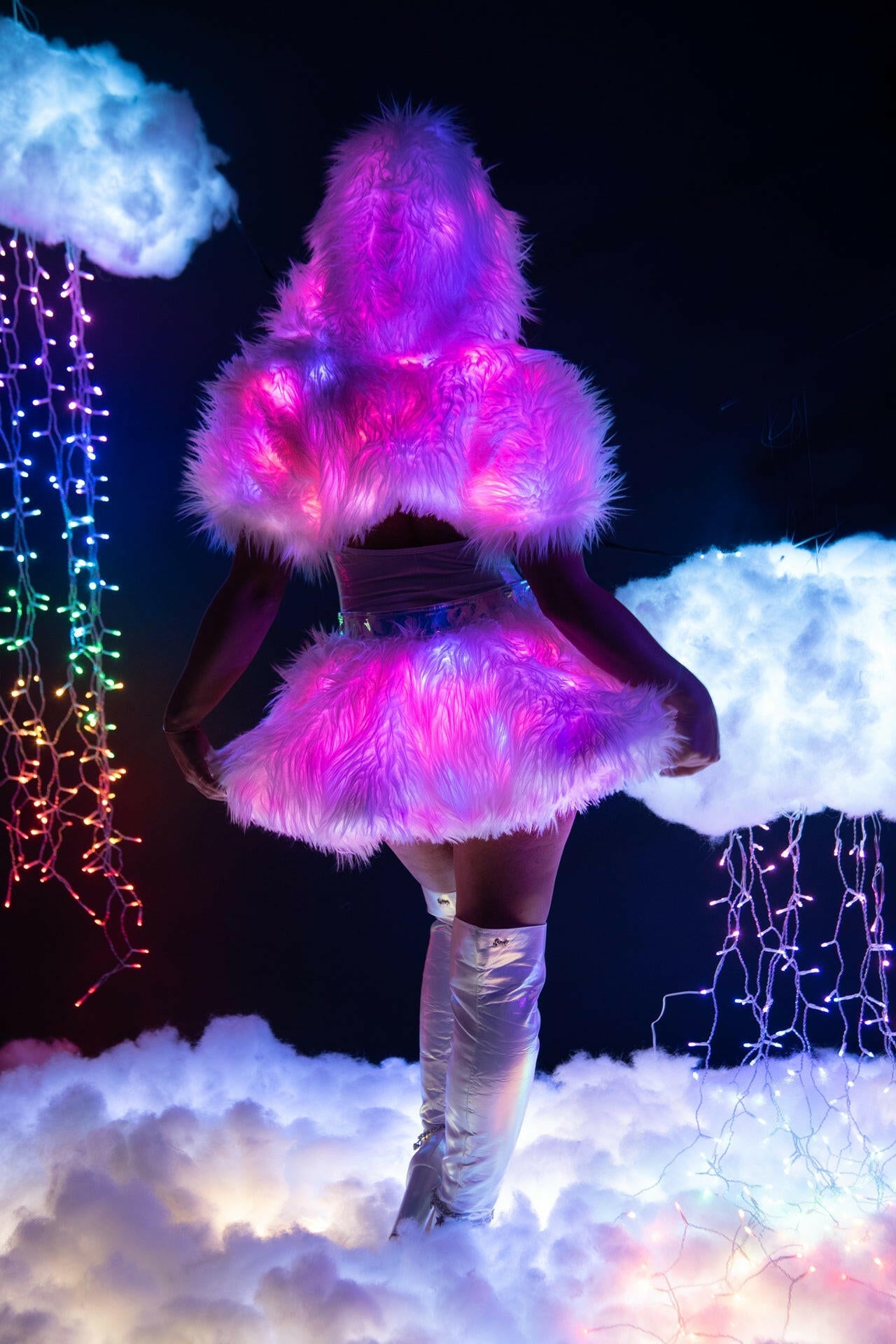 J. Valentine Light-Up Faux Fur Belted Skirt - Festival Wear.
