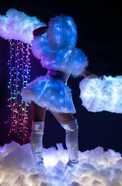J. Valentine Light-Up Faux Fur Belted Skirt - Festival Wear.