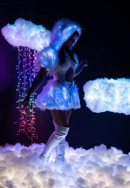 J. Valentine Light-Up Faux Fur Belted Skirt - Festival Wear.
