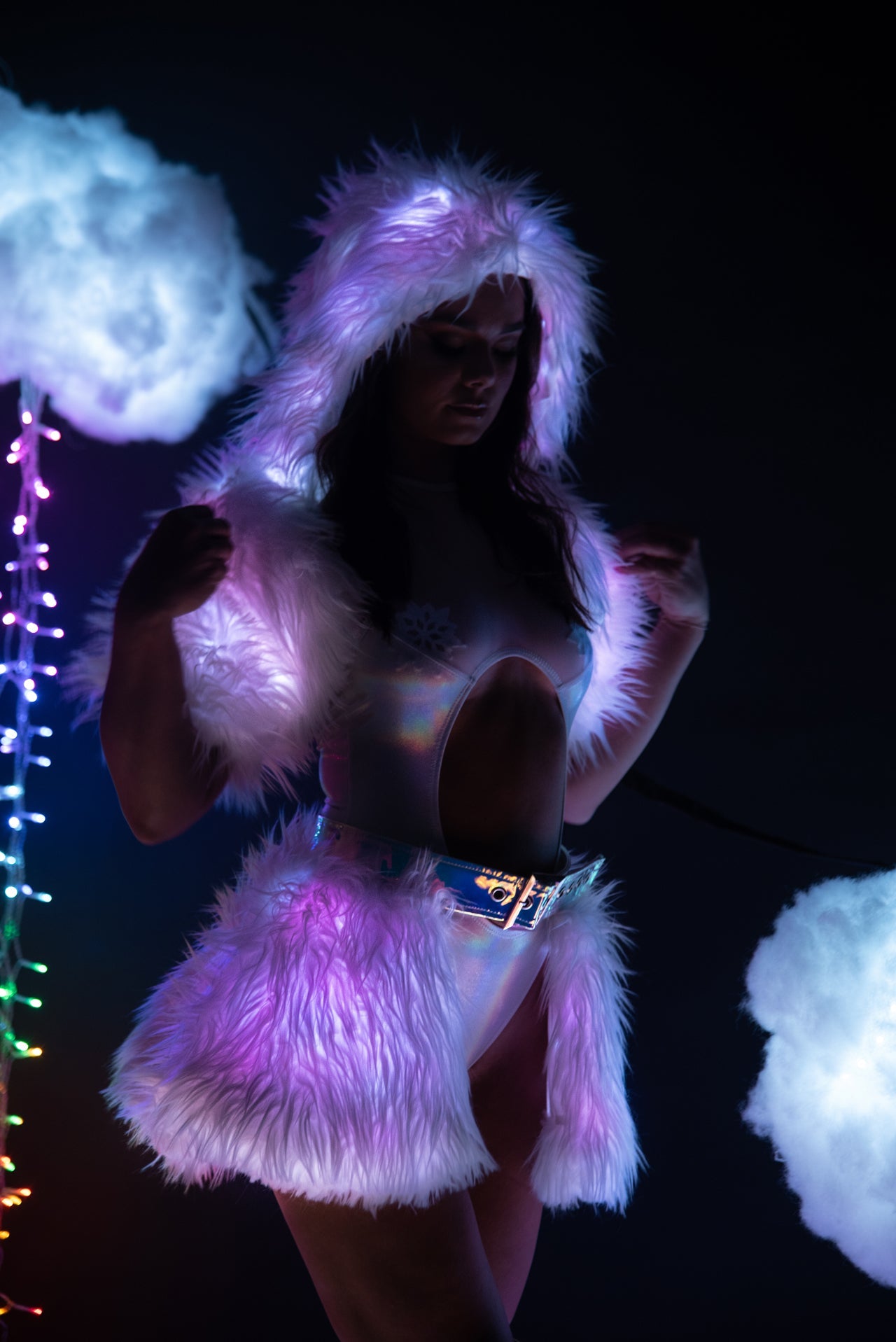 Light-Up Faux Fur Belted Skirt - Festival Wear-J. Valentine