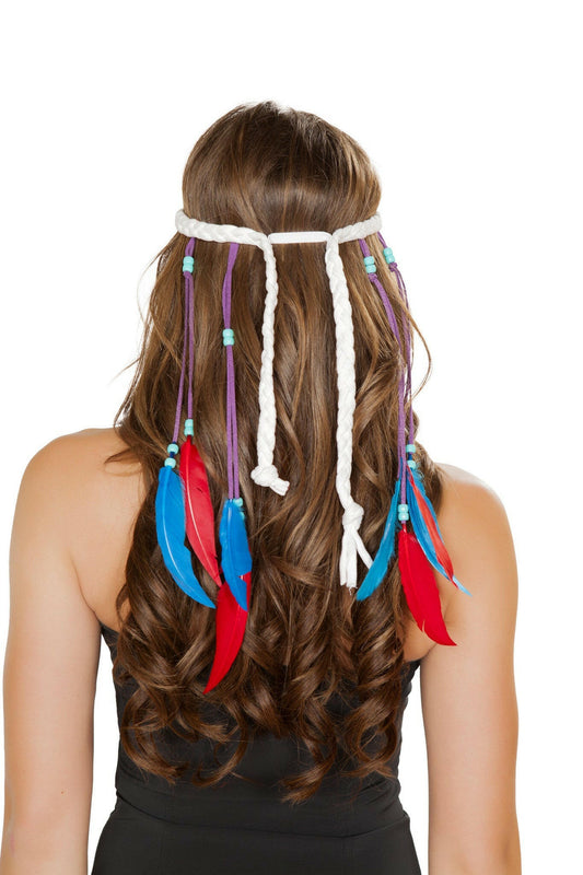 Roma White Headband w/Beads  - Costume Accessory.