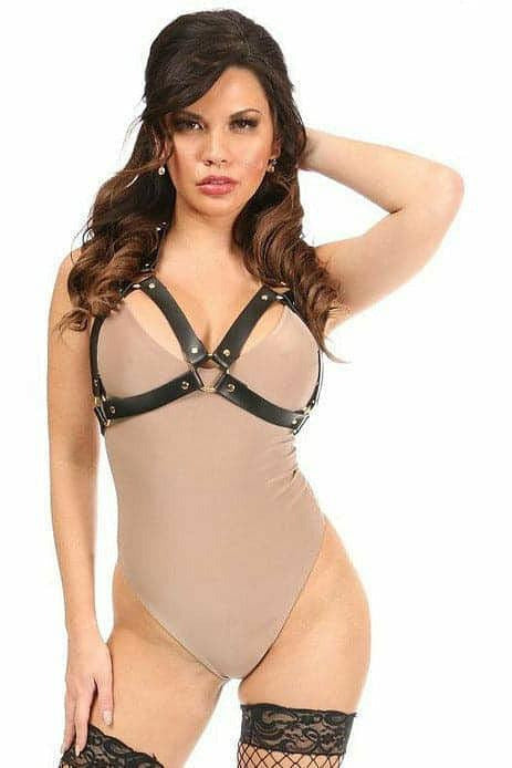 Black & Gold Vegan Leather Body Harness.