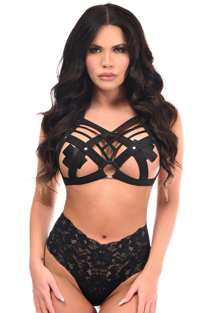 BOXED Black Stretchy Body Harness w/Silver Hardware.