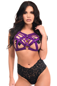 BOXED Purple Stretchy Body Harness w/Gold Hardware-Daisy Corsets