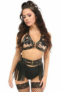 Black/Gold  Faux Leather Lace-Up Bra Top-Daisy Corsets