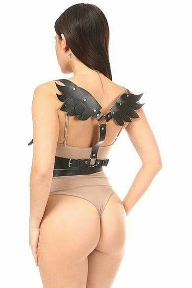 Black Vegan Leather Body Harness w/Wings-Daisy Corsets