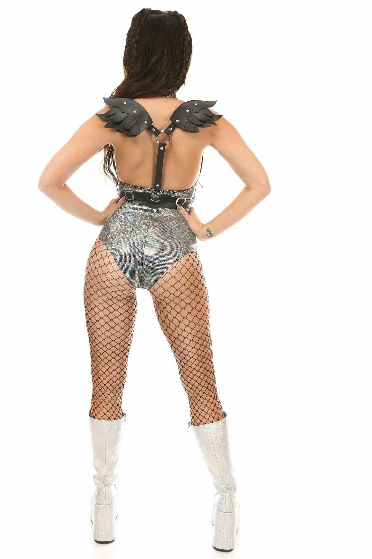 Black Vegan Leather Body Harness w/Wings.