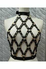Black & Gold Faux Leather Body Harness-Daisy Corsets