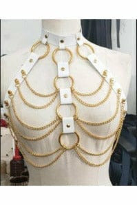 White & Gold Faux Leather Body Harness-Daisy Corsets