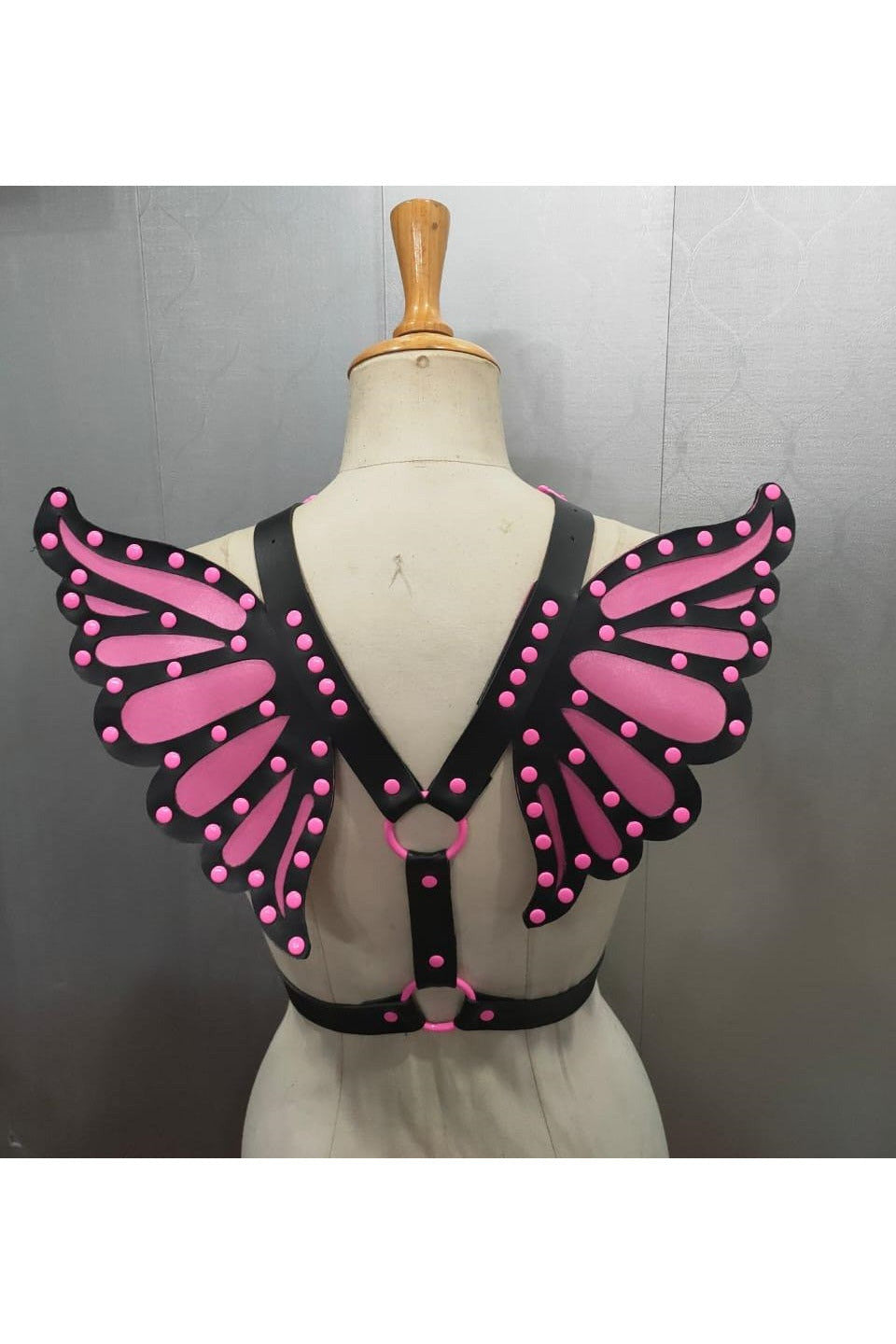 Faux Leather Pink Butterfly Wing Harness.