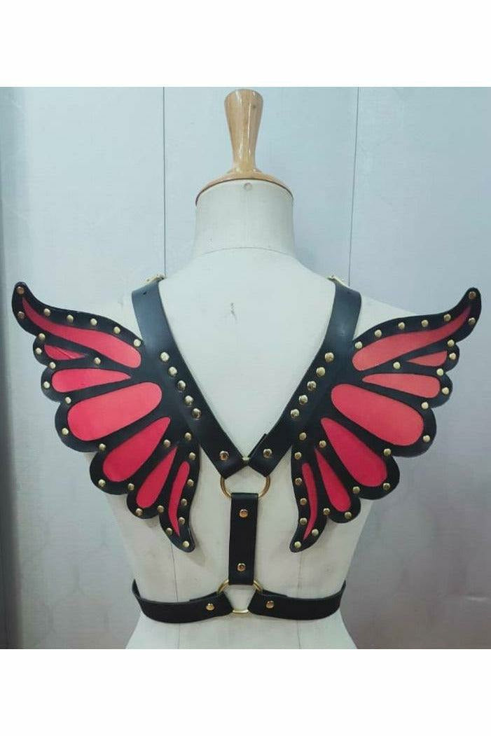 Faux Leather Magenta/Gold Butterfly Wing Harness-Daisy Corsets