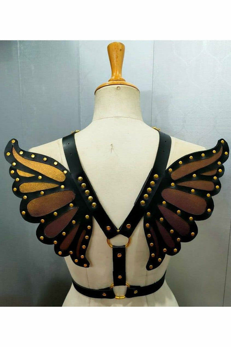 Faux Leather Bronze/Gold Butterfly Wing Harness-Daisy Corsets