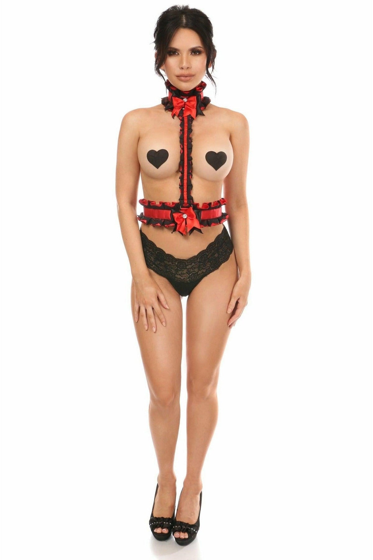 Kitten Collection Red/Black Lace Single Strap Body Harness-Daisy Corsets