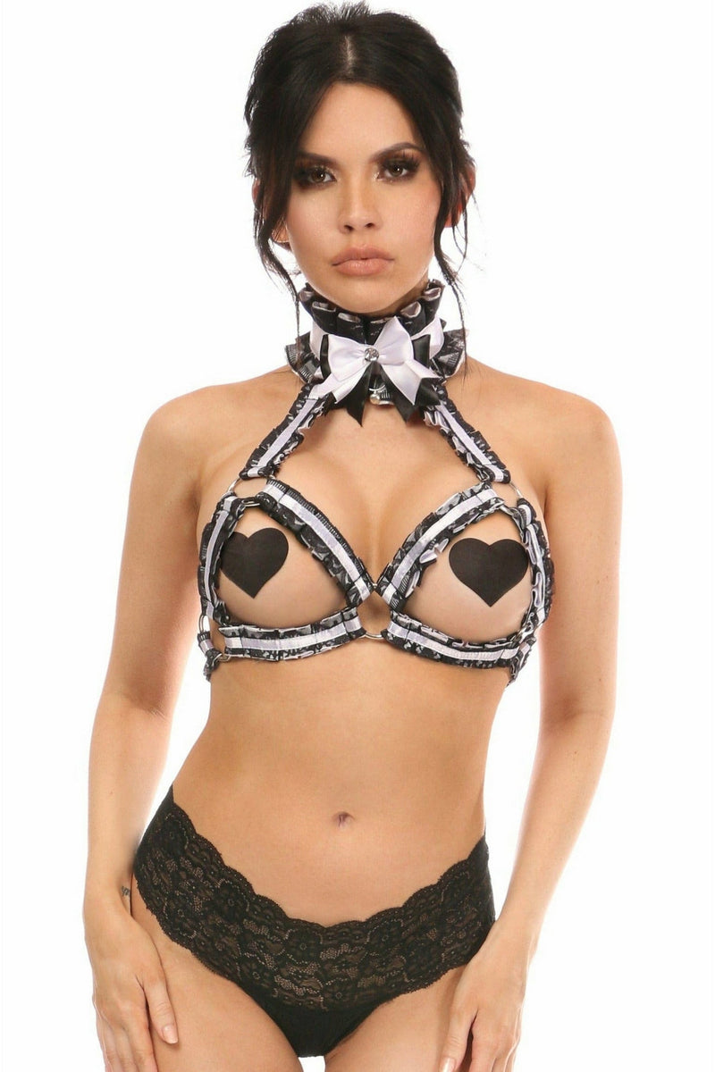 Kitten Collection White/Black Lace Bra Top Body Harness-Daisy Corsets