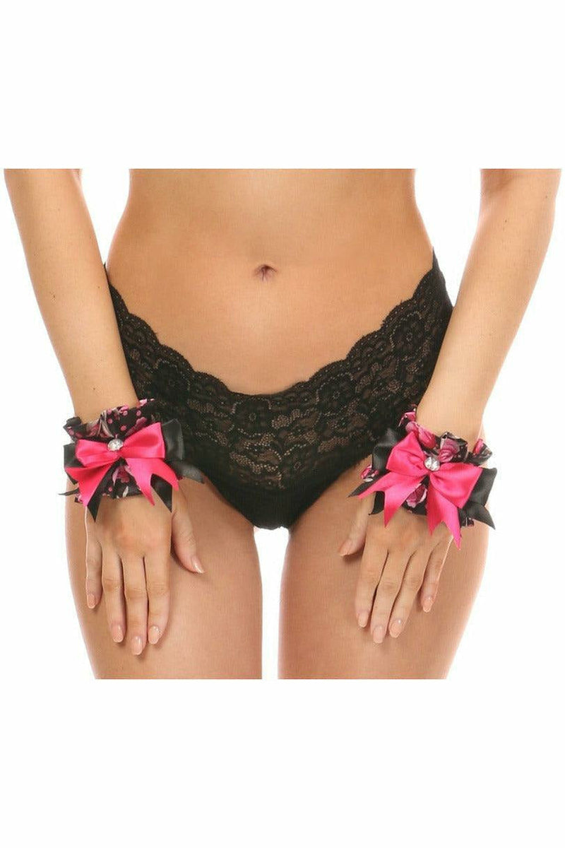 Kitten Collection Pink Floral Satin Wristlets (Set of 2)-Daisy Corsets