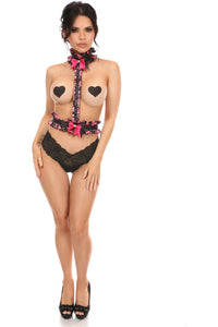Kitten Collection Pink Floral Satin Single Strap Body Harness-Daisy Corsets