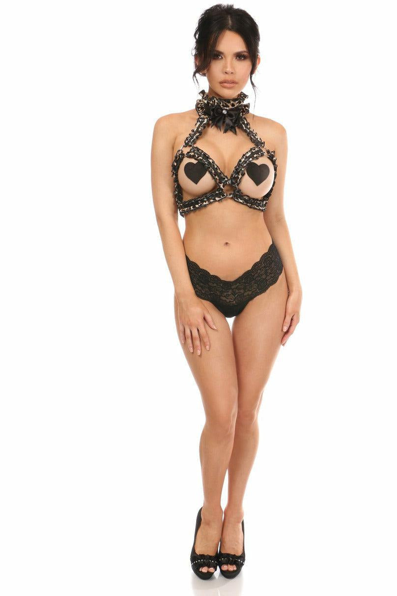 Kitten Collection Leopard Velvet Triangle Top Body Harness-Daisy Corsets