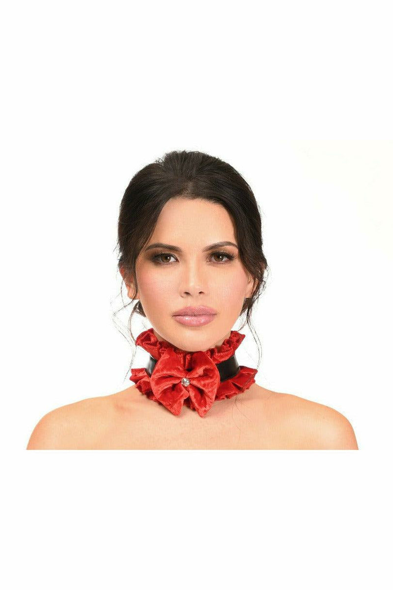 Kitten Collection Red Velvet & Faux Leather Choker-Daisy Corsets