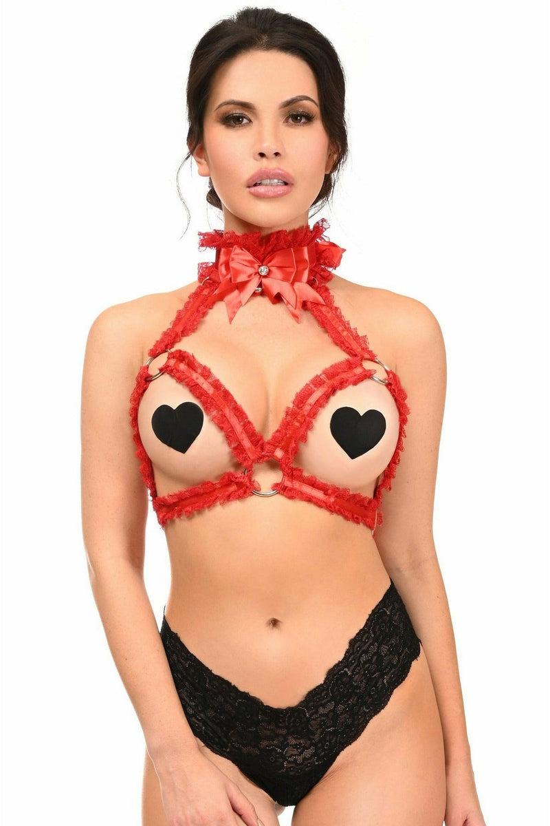 Kitten Collection Red/Red Triangle Top Body Harness-Daisy Corsets