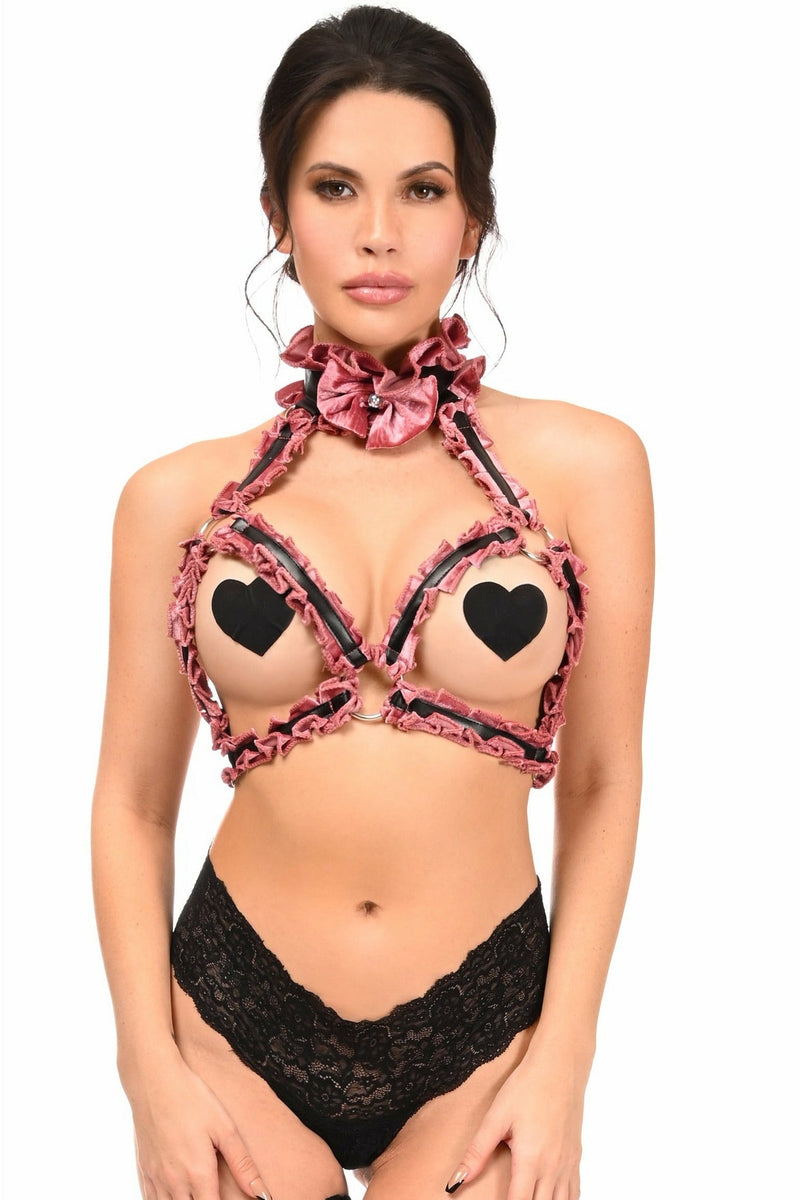 Kitten Collection Dusty Rose Velvet Triangle Top Body Harness-Daisy Corsets