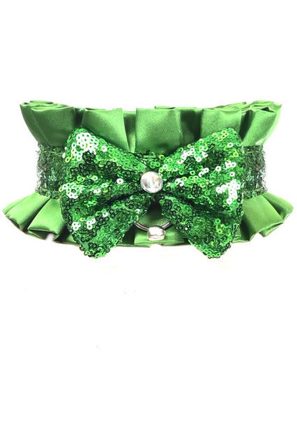 Kitten Collection Green Satin & Sequin Choker.